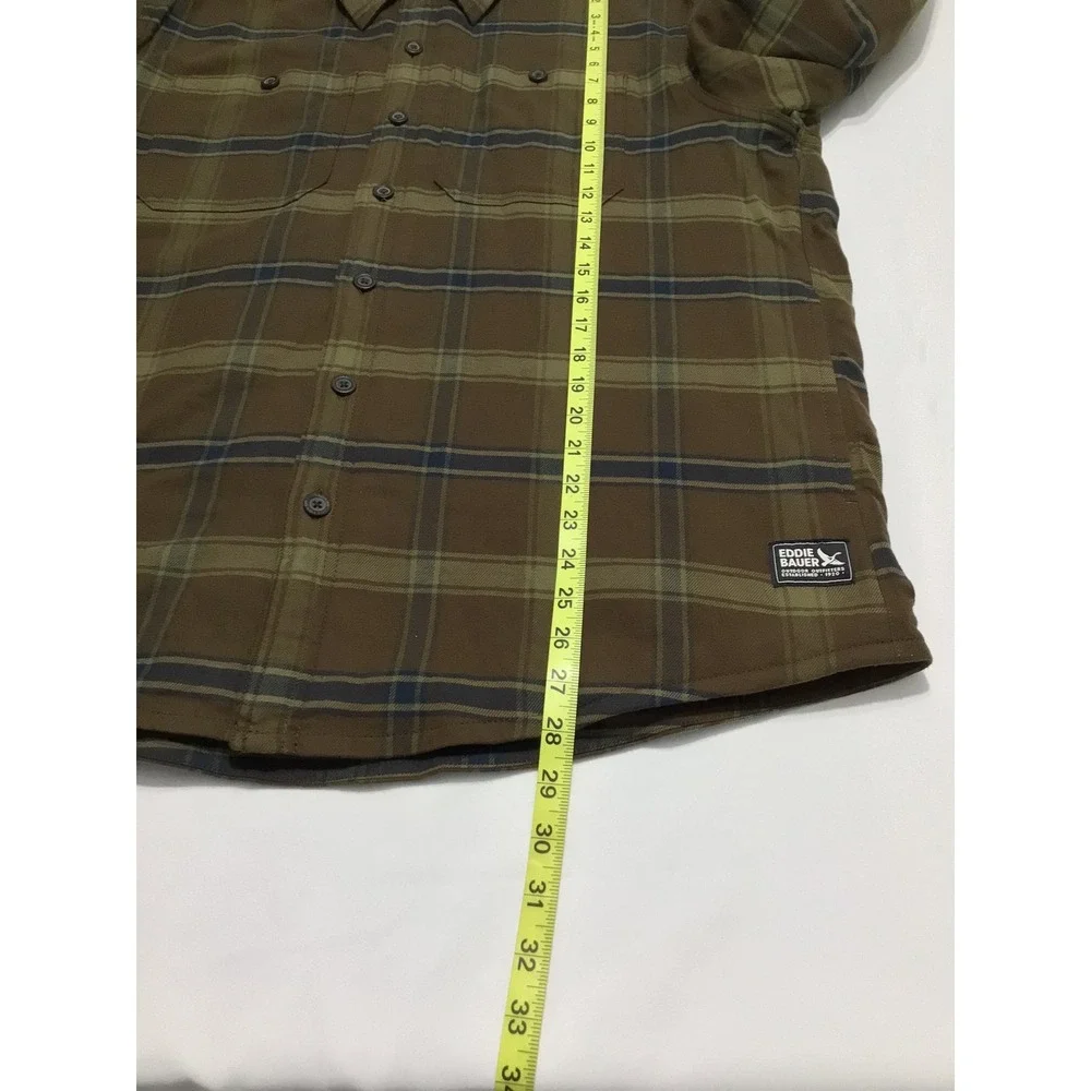 Eddie Bauer Mens Fleece Lined Plaid Shirt Jacket Brown Olive Green Large NWT - Picture 5 of 7
